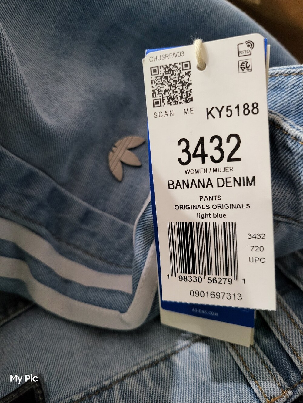 Adidas Women Banana Denim Jeans In Light Denim - Picture 5 of 5